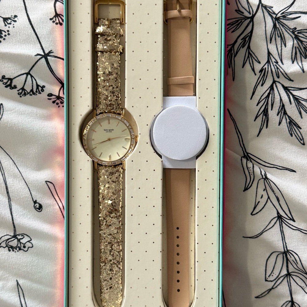 Kate Spade Gold Glitter Watch with Extra Tan Strap